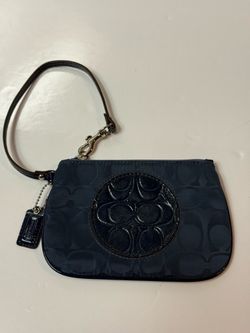 Coach Blue Wristlet with Embossed Logo and Silver Hardware