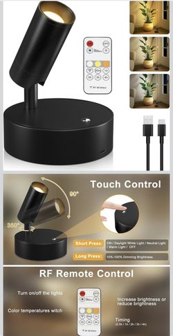 Kimjo Spot Lights Indoor, Wireless LED Spotlight, Uplighting Indoor with Remote and Dimmable, Accent Lighting for Plants, Picture, Battery Operated Wa