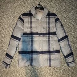 Moose Knuckles Plaid Puffer Jacket Mens Medium Blue Grey