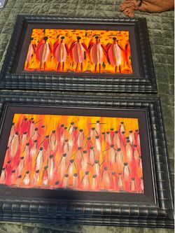 Set of 2 Authentic African Art Paintings – Framed