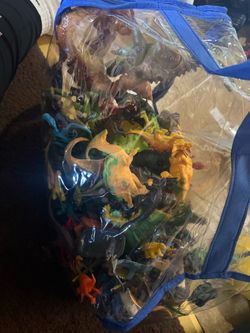 Bag of dinosaur toys