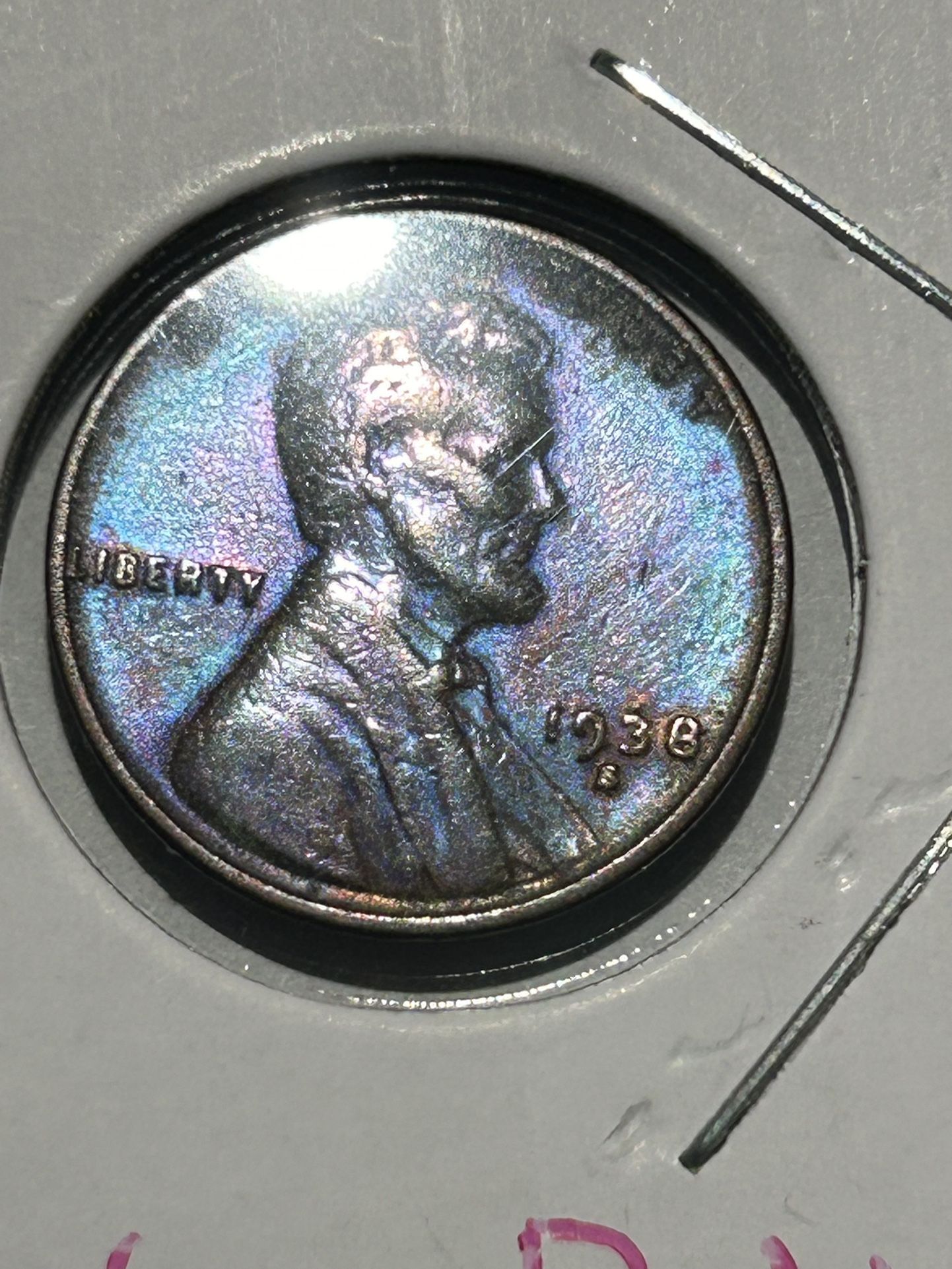 1938 s wheat penny with natural toning