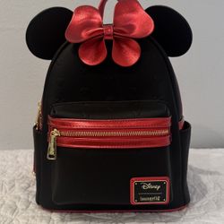 Loungefly Disney Minnie Mouse Metallic Red Bow Ears Mini Backpack BoxLunch Exclusive