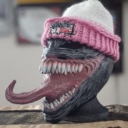 PINK & WHITE KNITTED COTTON SYMBIOTIC MUSIC  BEANIE 