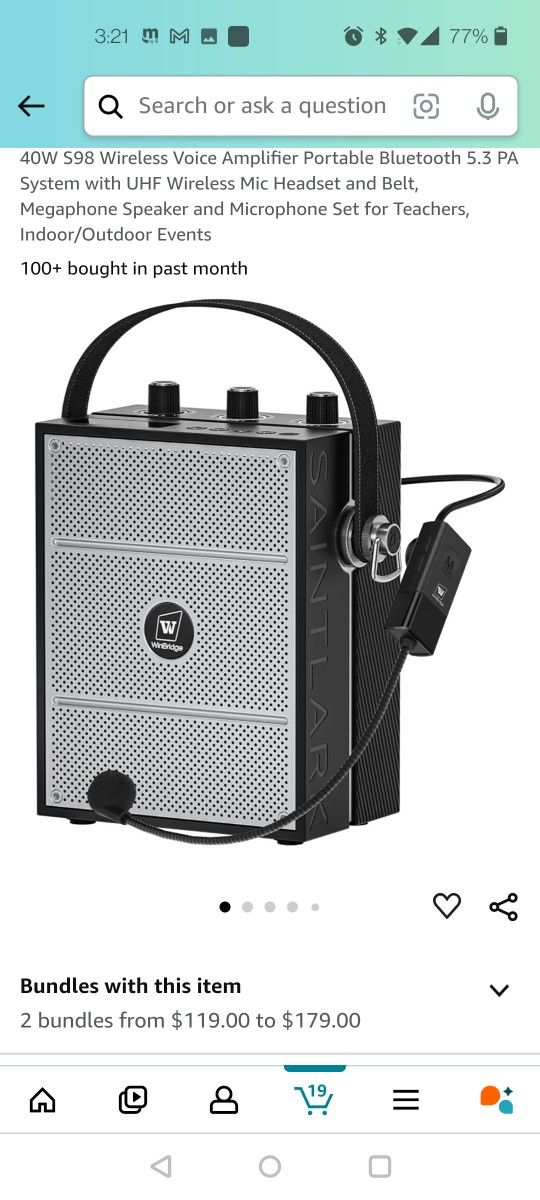 40W S98 Wireless Voice Amplifier Portable Bluetooth 5.3 PA System with UHF Wireless Mic Headset and Belt, Megaphone Speaker and Microphone Set for Tea