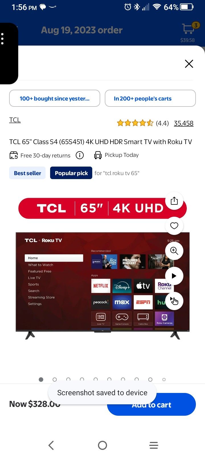 65" TCL Flat Screen TV 