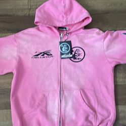 Pink zip up hellstar hoodie