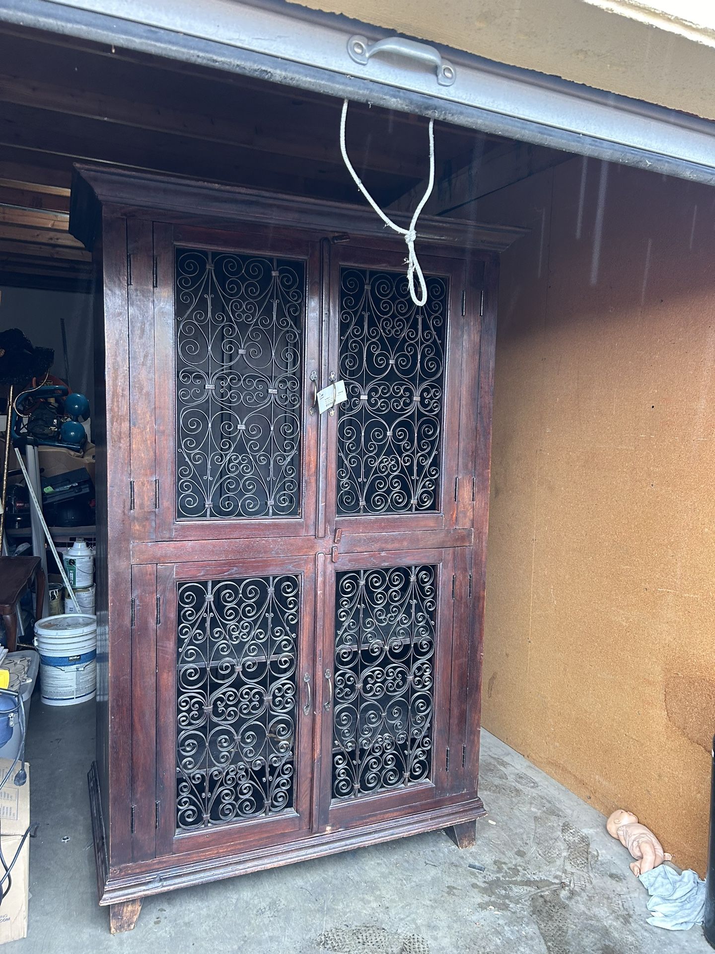 Wine Cabinet Dark Rustic W/metal Doors