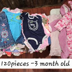 120 Pieces Of 3 Month Old Clothing 