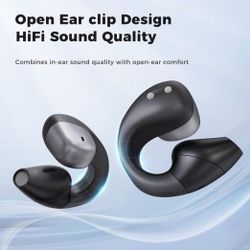 Clip on Wireless Earbuds, Ultralight Open Ear Headphones, HD Mic& 30H Playtime, High Resilience Comfortable Wireless Bluetooth Earbuds with IPX5 Water