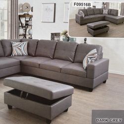 New Dark Grey Faux Leather Combination Sofas