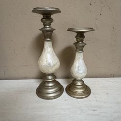 Pearlescent Champagne Candlestick Holder Pair