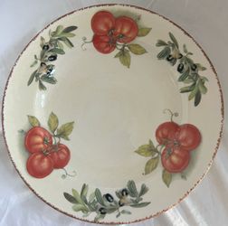 TIFFANY BOUTIQUE JARDIN POTAGER CERAMIC HAND PAINTED 16" ROUND SERVING PLATTER 