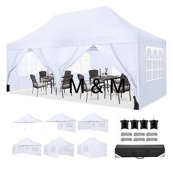 10x20 Pop Up Canopy with 6 Sidewalls and Windows, Ez Up Outdoor Instant Canopy Tent for Parties, Adjustable Waterproof Canopy 