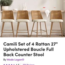 NEW Wade Logan Camili Rattan Counter Stools - Set of 4