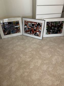Set of 3 Framed Abstract Art Paintings