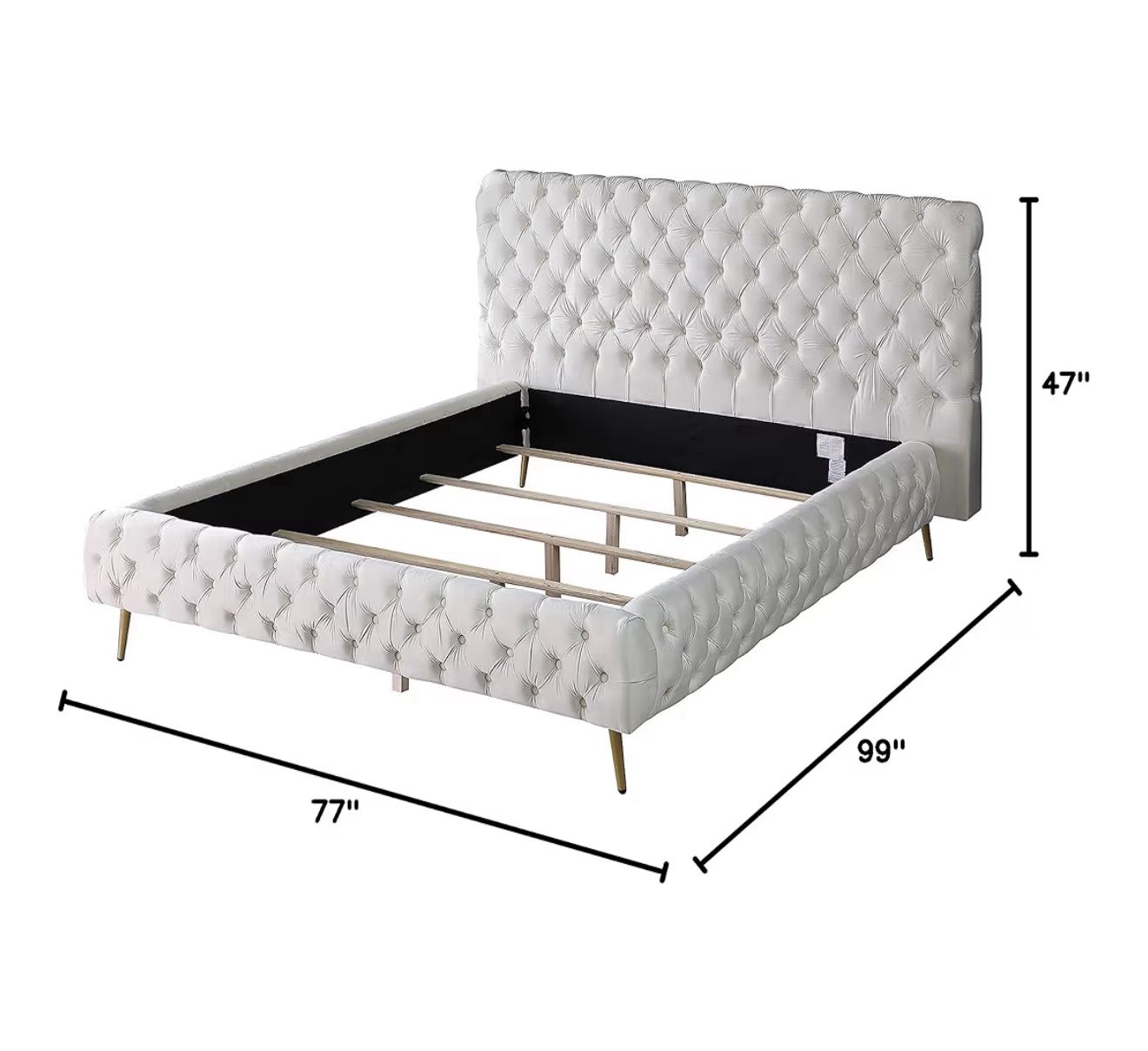 Best Master Furniture Jacquelyn Upholstered Velvet Transitional Platform Bed, Queen, Cream