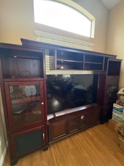 Dark Wood Entertainment Center Wall Unit