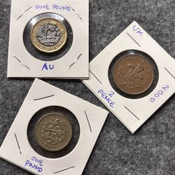 Three Coins : UK two Pound Coins & 2 Pence