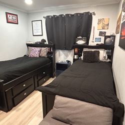 Twin Wood Bed Frames w/ Storage – Set of 2 – Solid, Gently Used 