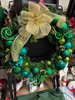 Decorated Christmas Wreath green and teal