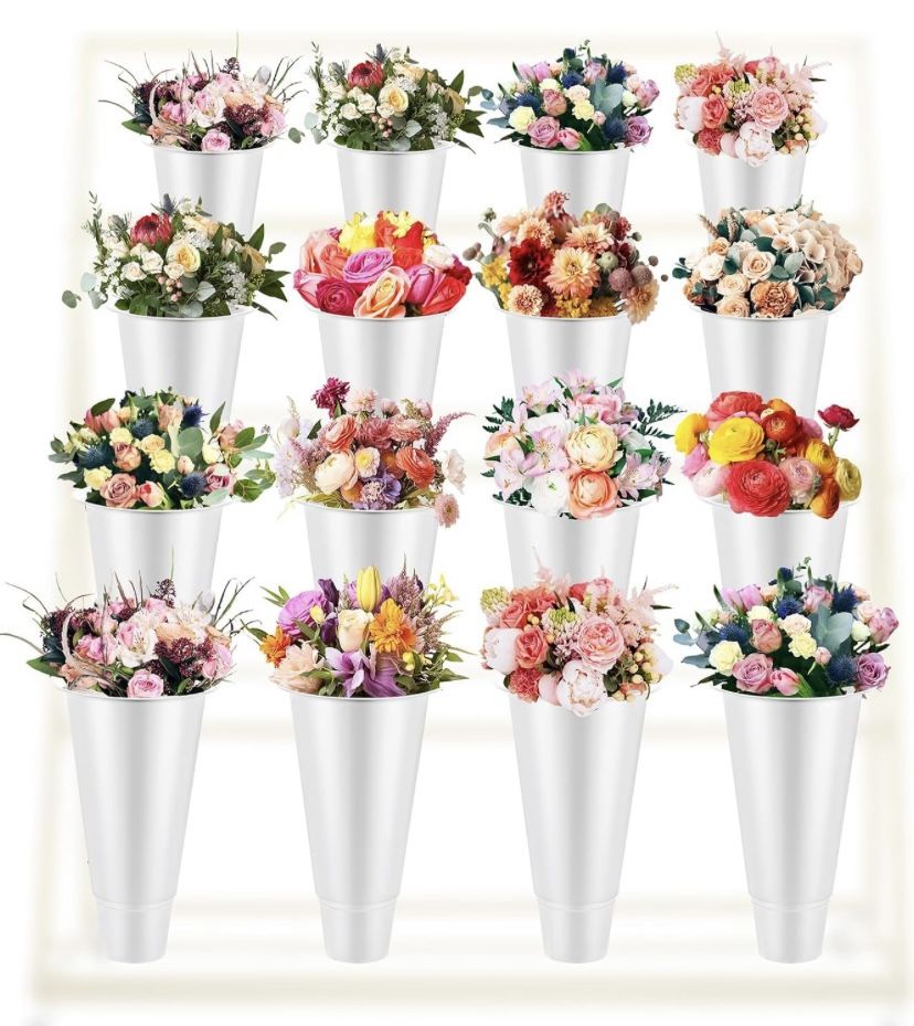 New!16 Pcs White Flower Display Buckets Indoor/Outdoor Home Wedding Flower Parties Centerpiece