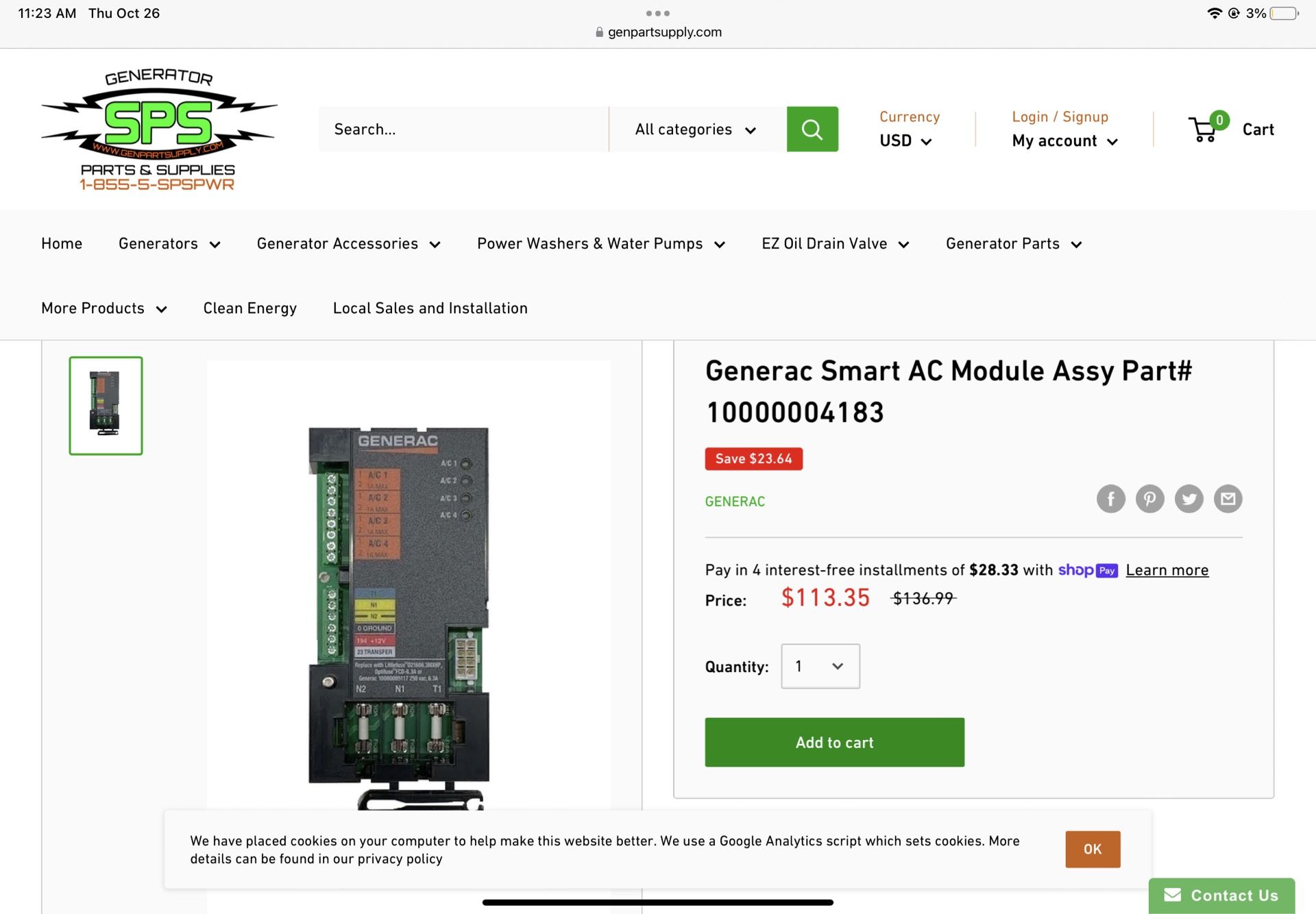 Generac Smart AC Module Assy Part 10000004183 for Sale in Los Angeles