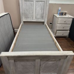 Grey Twin Solid Wood Bed Frame With Twin Trundle Included