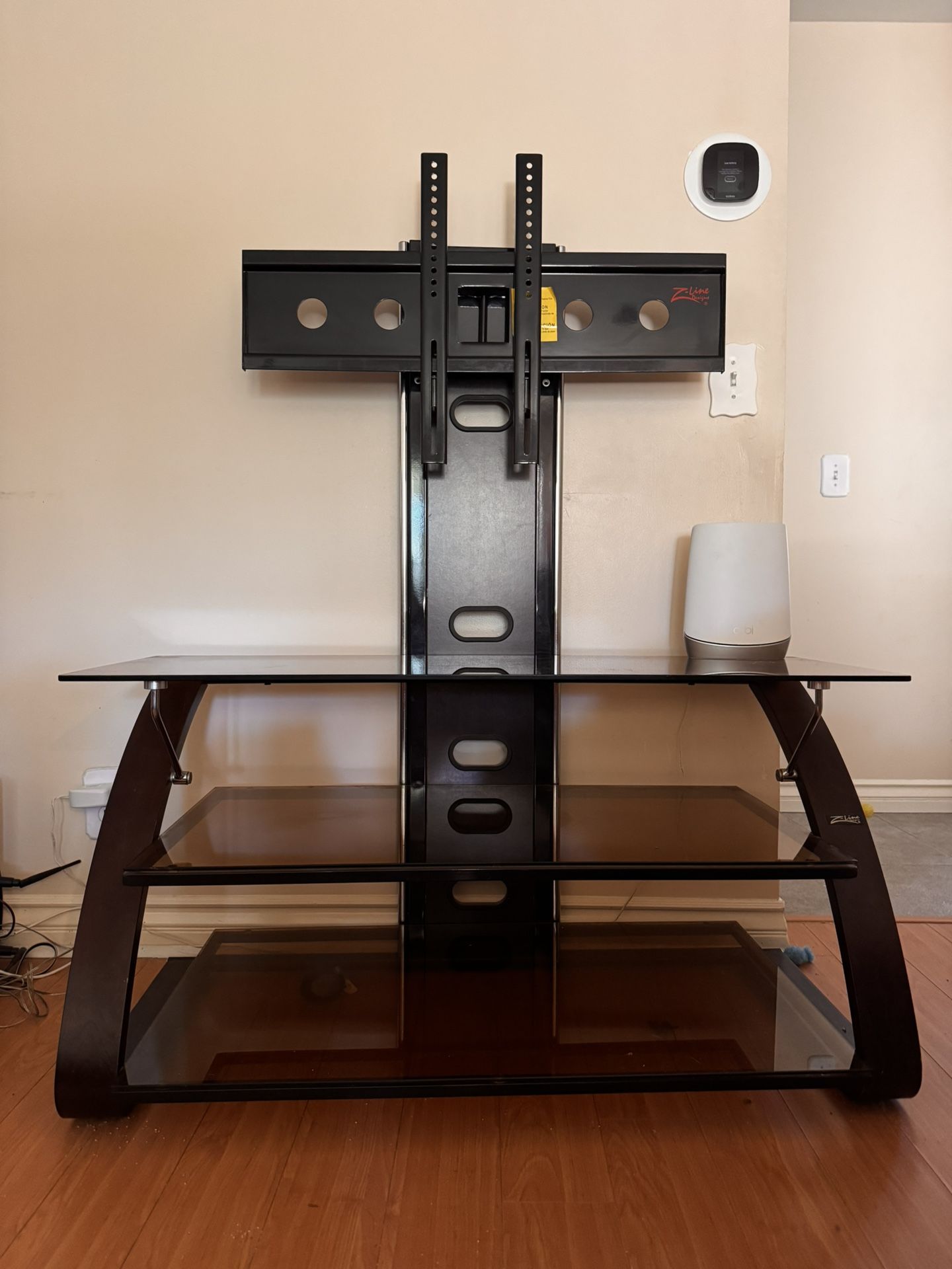 Modern TV Stand with Mount – Glass Shelves – Cable Management – Fits up to 65”