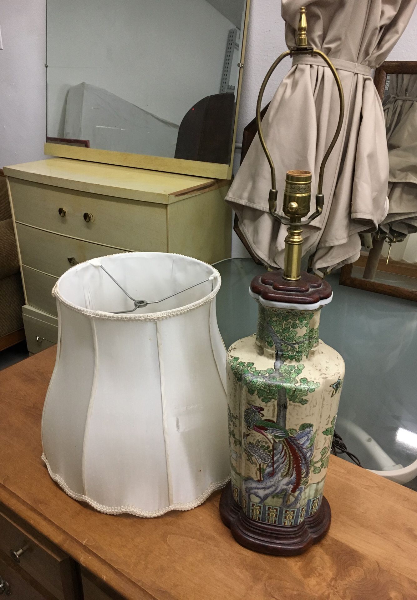 Incredible Antique Cloisonné Pottery Enamel Asian Tall Vase Lamp Peacock WA