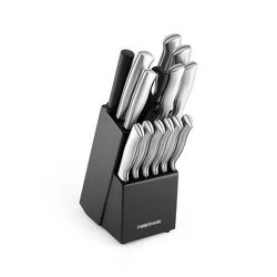 Farberware 15pc Stainless Steel Knife Block Set: Kitchen Knife Set with Block, Serrated Blades