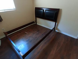 cool wood and leather queen size bed frame