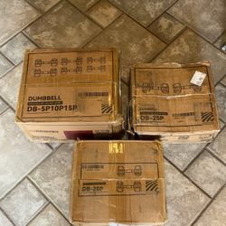 NEW IN BOX Rubber coated hex dumbbell set, 150 lbs