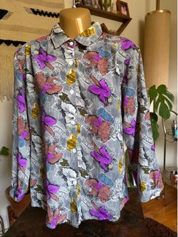 Vintage Floral Print Button Up Blouse