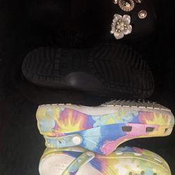 Size 6 Black Crocs And Tiedye Crocs