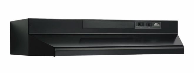 (E-2) Broan-NuTone F402423 Exhaust Fan for Under Cabinet Two-Speed Four-Way Convertible Range Hood Insert with Light, 24-Inch, Black