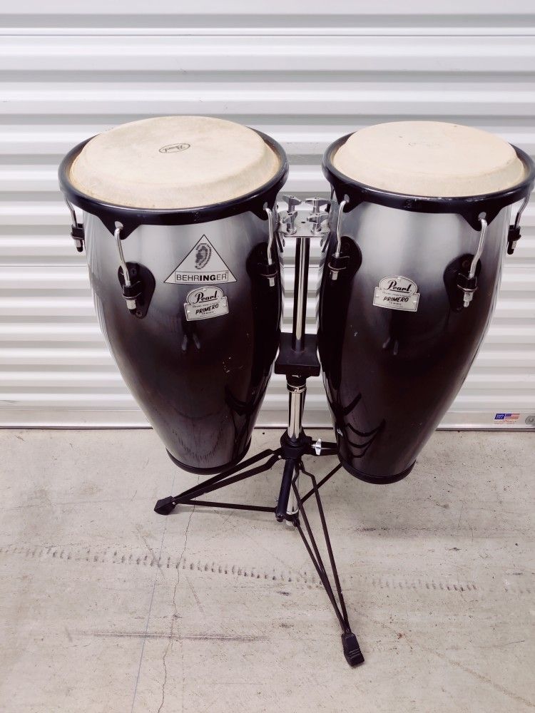 Pearl Primero Pro 2pc Quinto Congas Tumba Wood Drums Set Carbon Vapor Finish