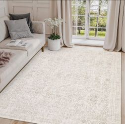 Washable Area Rug 8x10 Oriental Vintage Floral Rug Non Slip Low Pile Stain Resistant