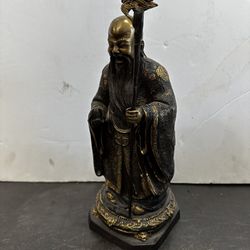 Vintage Chinese Bronze Sanxing Divine Immortal Sculpture White And Yellow Brass