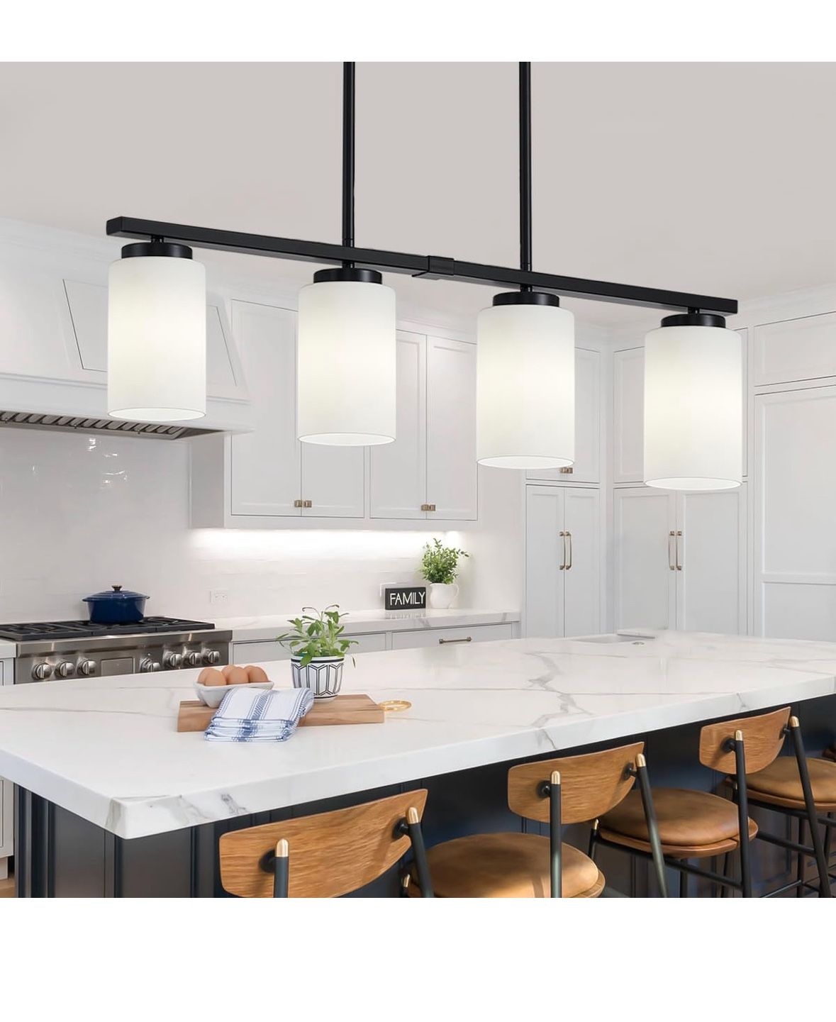YUEMZS 4 Light Kitchen Island Adjustable Rods Light Farmhouse Chandelier Black