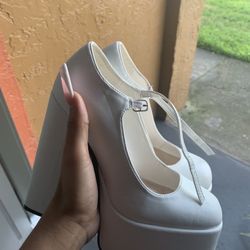 All White Platform heels
