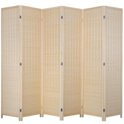 FDW Room Divider Bamboo Room Divider Wall Folding Privacy Wall Divider Wood Screen For Home Bedroom Living Room (6 Panel, Natural)