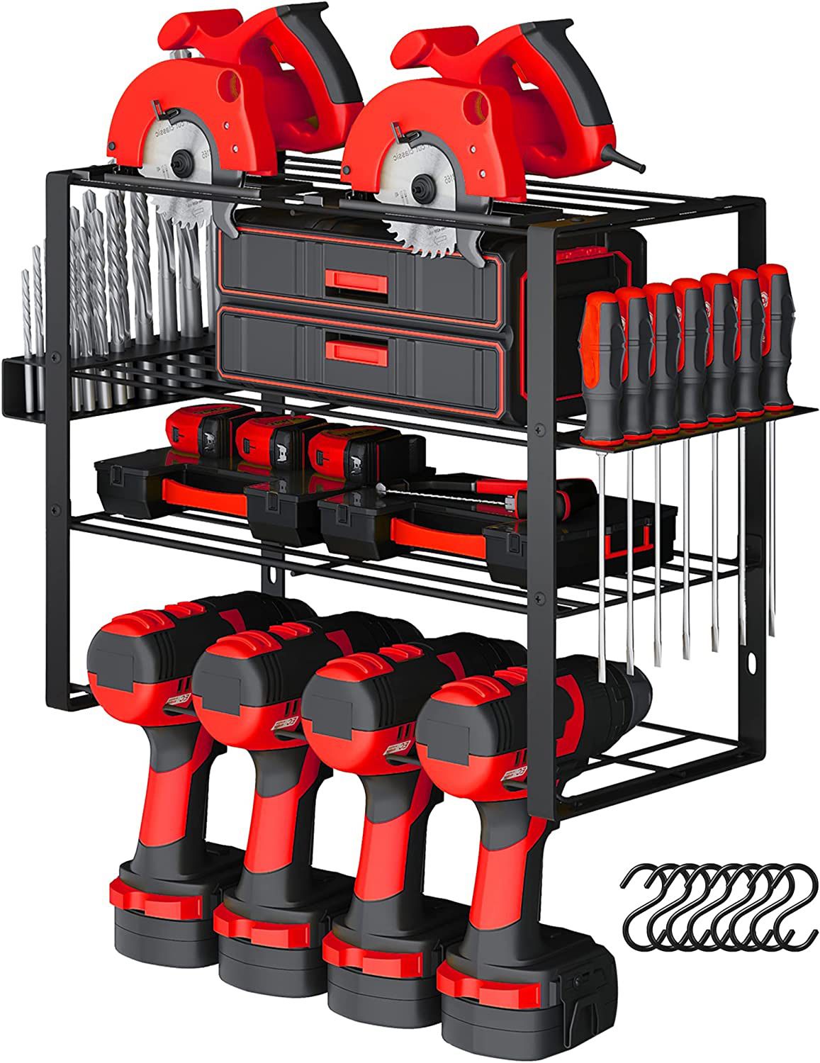 Power Tool Organizer, 8 Drill Holder Wall Mount, 4 Layers Garage Tool  Organizers and Tool Storage Rack, Heavy Duty Metal Tool Shelf with Screw  for Sale in Upland, CA - OfferUp