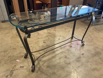 Curling Metal Glass Top Sofa Table