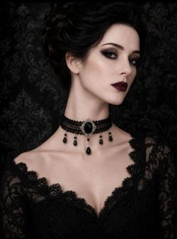 Handmade Gothic Victorian Black Fishnet-style Lace Choker Necklace with Crystals, New