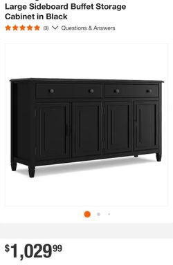 Black Wide Solid Wood Large Sideboard Buffet Storage Cabinet - $399