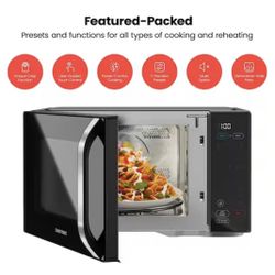 Chefman MicroCrisp 18in Width 1.1 Cu Ft, Stainless Steel Digital Display, 1000W Microwave 1500W Crisper Commercial Microwave