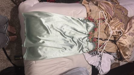 Sage Green Satin Mini Dress with Floral Detail