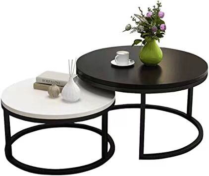 NEW CharaHOME 2 PC Set Round Coffee Table Nesting Table 36 Diameter Inch Black Large 28 Inches Small White Furniture
