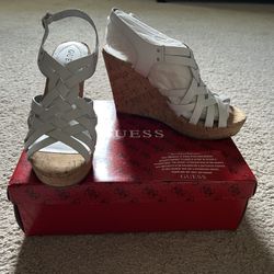 Guess White Leather Wedges 